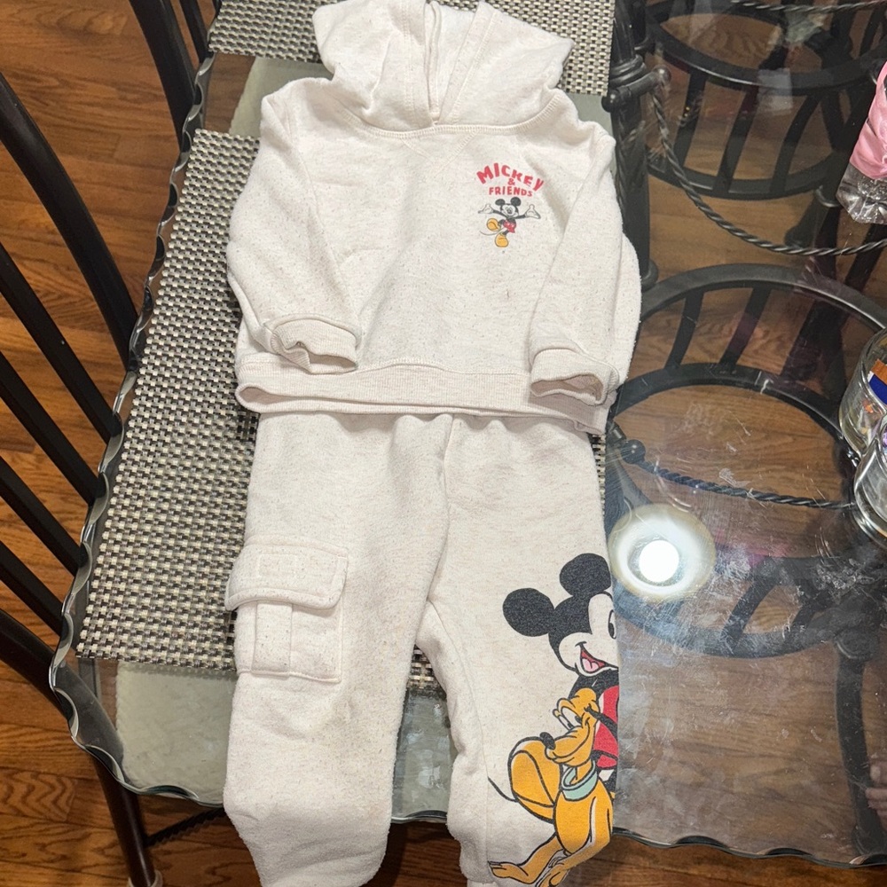 Disney Mickey Mouse Cream Sweatpants & Hoodie Set